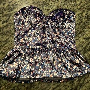 NWT Sugarlips Navy Floral Strapless Peplum Bustier Blouse - size M